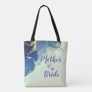 Bolsa Tote Elegante Ouro e Azul Abstrato Mãe da Noiva