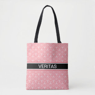 Bolsa Tote Elegante padrão de estrela cor-de-rosa e branco Co