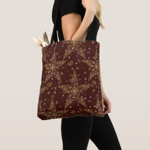 Bolsa Tote Elegante Padrão de Estrela em Filigrana Celestial