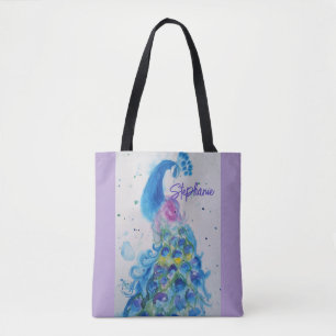 Bolsa Tote Elegante Peacock Watercolor Womens Pastel Colors