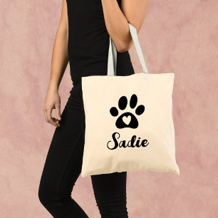Bolsa Tote Elegante Pegada de Pata com Coração e Nome Persona