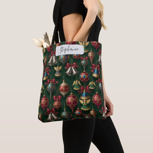 Bolsa Tote Elegante Pingente Tradicional Verde Escuro Persona (Close Up)