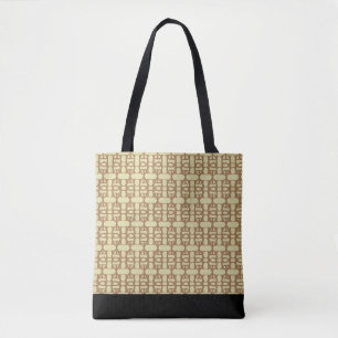 Bolsa Tote Elegante Preto, Areia e Marrom Padrão