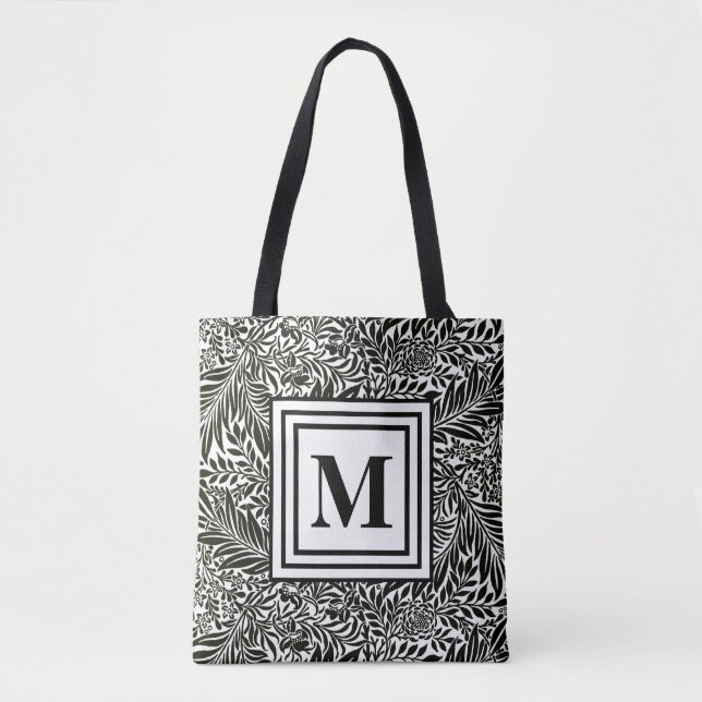 Bolsa Tote Elegante preto botânico e branco monograma (Frente)