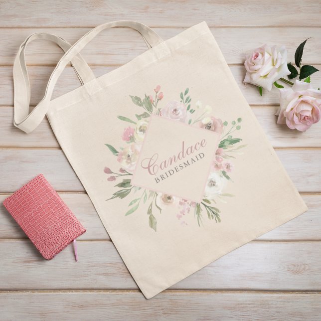 Bolsa Tote Elegante Primavera Floral Blush Pink Bridesmaid (Criador carregado)