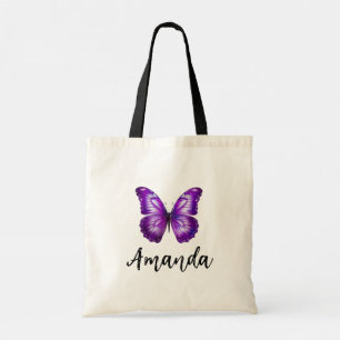 Bolsa Tote Elegante Purple Butterfly Name Girly