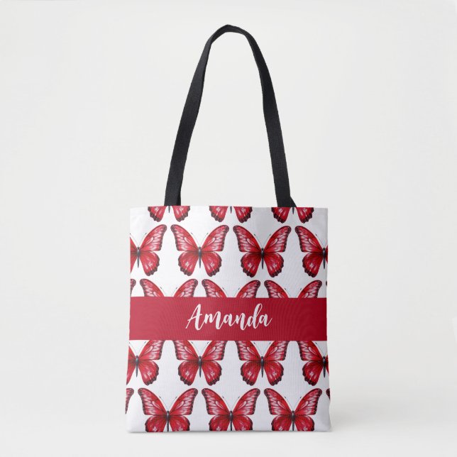 Bolsa Tote Elegante Red Butterly Pattername (Frente)