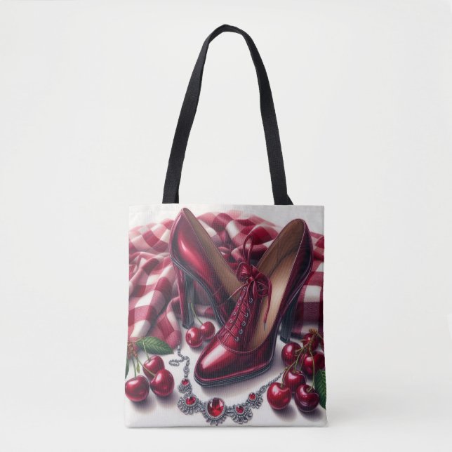 Bolsa Tote Elegante Red High Heels com Cereja (Frente)