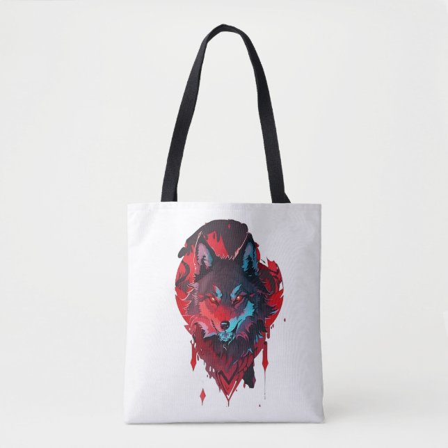 Bolsa Tote Elegante Roamer: O Lobo em Vermelho (Frente)