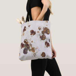 Bolsa Tote Elegante Rosa Castanho bege Floral Toile