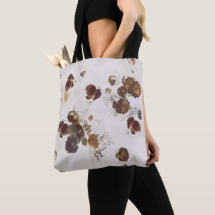Bolsa Tote Elegante Rosa Castanho bege Floral Toile
