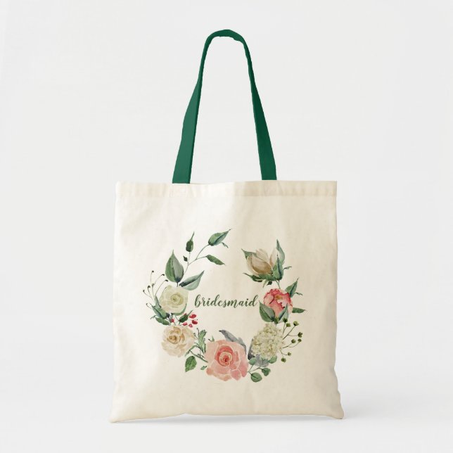 Bolsa Tote Elegante Rosa Creme Rosa Damas de Honra Casamento  (Frente)