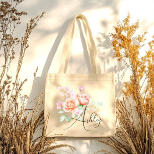 Bolsa Tote Elegante Rosa Floral Estiloso para Damas de Honra