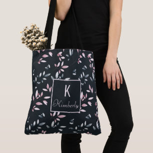 Bolsa Tote Elegante Rosa Marinho Monograma Inicial Tendência