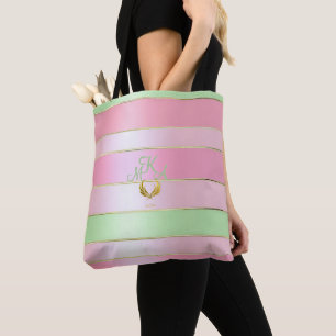 Bolsa Tote Elegante Rosa Pastel e Verde Monogramada