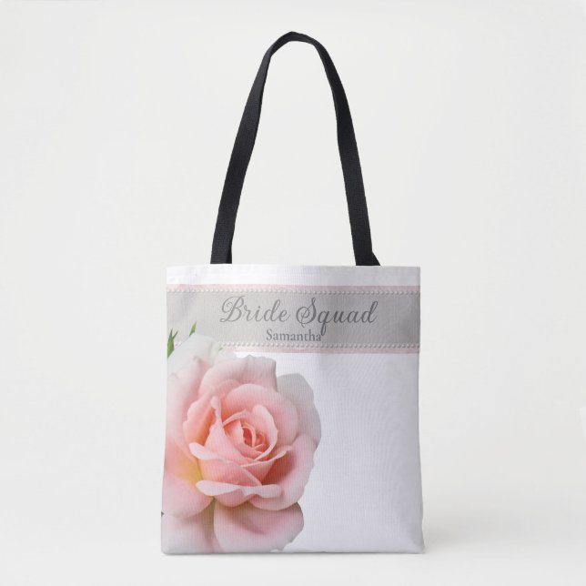 Bolsa Tote Elegante Rosa Rosa Esquadão da Noiva Casamento (Frente)