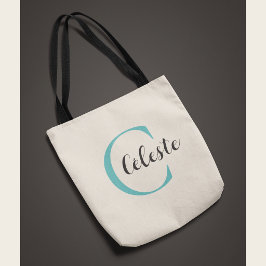 Bolsa Tote Elegante Saca Inicial Teal Personalizada