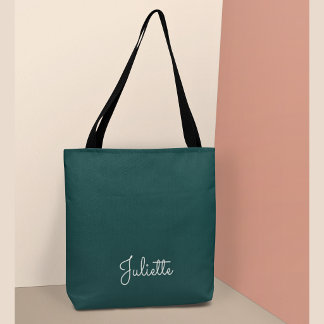 Bolsa Tote Elegante Script de Assinatura Personalizada em Azu
