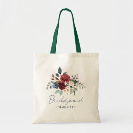 Bolsa Tote Elegante Script Floral Burgundy Casamento Damas de