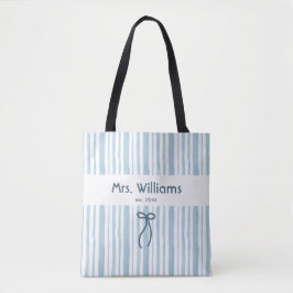 Bolsa Tote Elegante Soft Blue Retro Listra Grandmillennial 