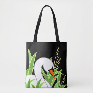 Bolsa Tote Elegante Swan Em Fundo Preto