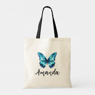 Bolsa Tote Elegante Teal Butterfly Name Girly