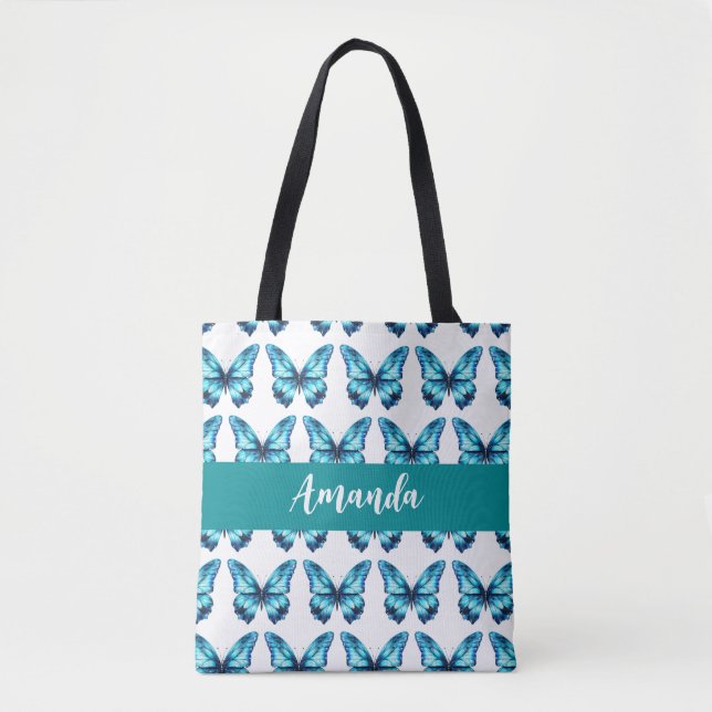Bolsa Tote Elegante Teal Butterly Pattername (Frente)