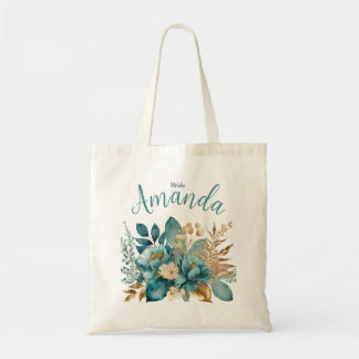 Bolsa Tote Elegante Teal e Dourada Noiva Floral