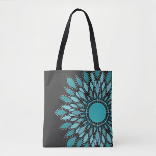 Bolsa Tote Elegante Teal Lotus Flower Mandala