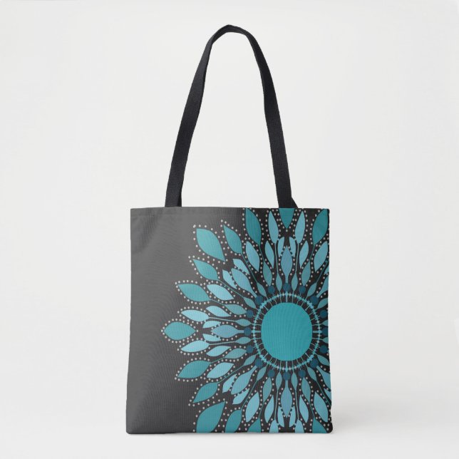 Bolsa Tote Elegante Teal Lotus Flower Mandala (Frente)