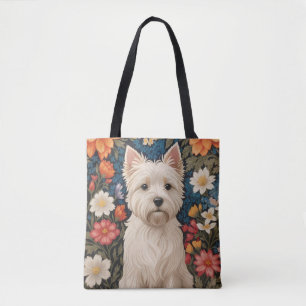 Bolsa Tote Elegante terrier do West Highland colorido floral