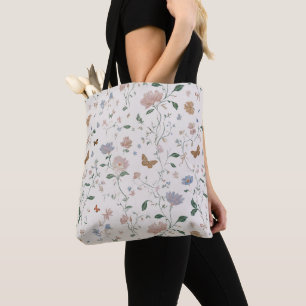 Bolsa Tote Elegante Toile-De-Jouy de Flor Silvestre e Borbole