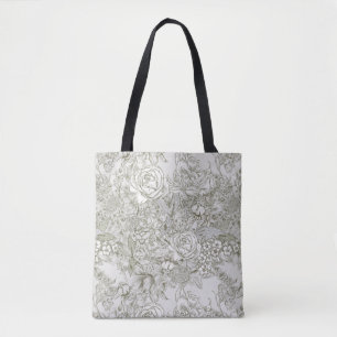 Bolsa Tote Elegante Toile Floral Cinza