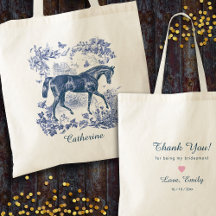 Elegante Toile Vintage Azul de Cavalos Campestres