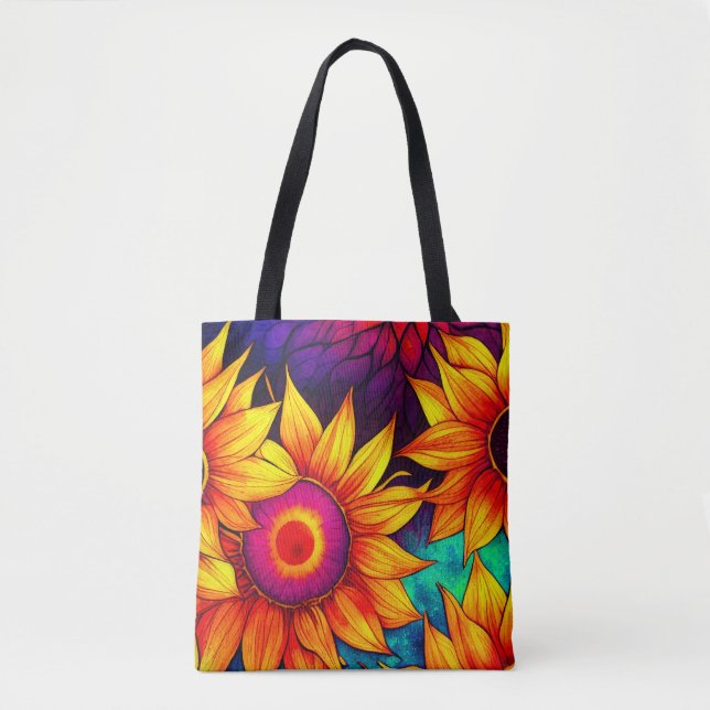 Bolsa Tote Elegante Trabalho de arte de potência de girassol  (Frente)