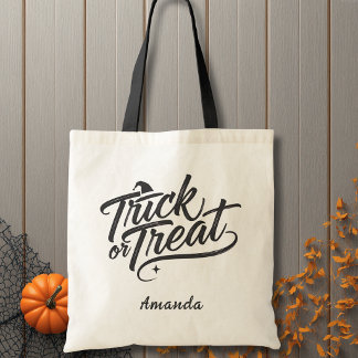Bolsa Tote Elegante Truque ou Tratamento de Halloween em Scri