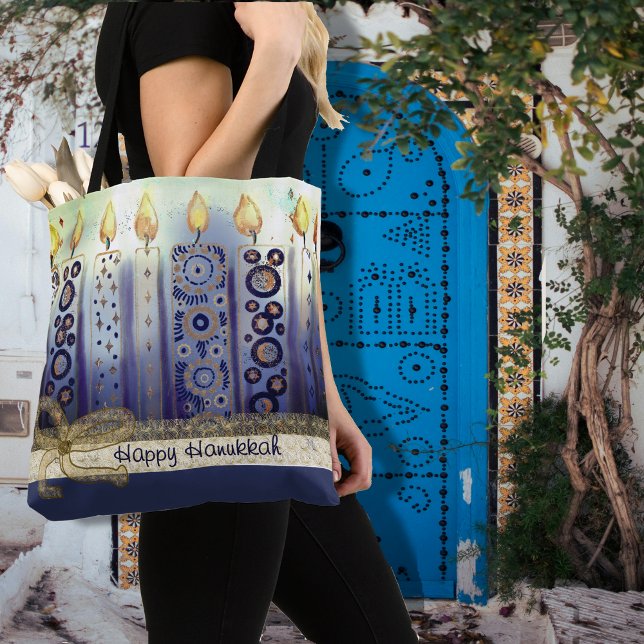 Bolsa Tote Elegante Velas Feliz Hanukkah (Elegant Candles Happy Hanukkah Tote Bag)