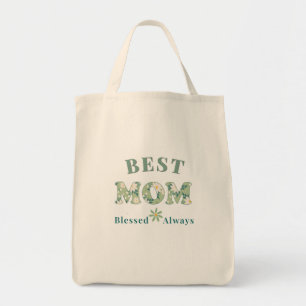 Bolsa Tote Elegante Verde Floral Salvia Melhor Mãe Abençoada