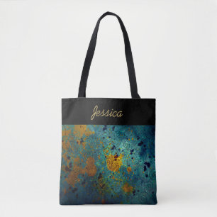 Bolsa Tote Elegante Vinha Abstrata Azul e Dourada Personaliza