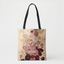 Bolsa Tote Elegante Vintage - Diário de Mão de Flor Pressiona
