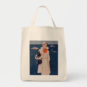 Bolsa Tote Elegante Vintage Lady White Suit Scotty Dog Sea