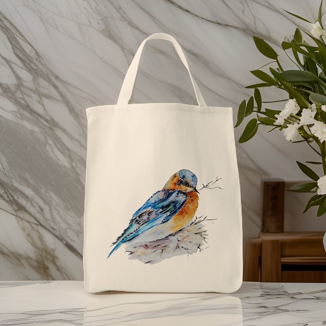 Bolsa Tote Elegante Watercolor Bluebird Nature (Criador carregado)