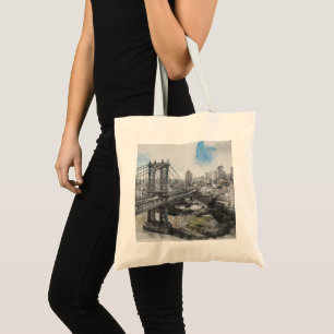 Bolsa Tote Elegante Watercolor Brooklyn Bridge NYC