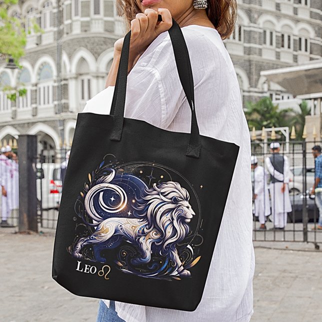 Bolsa Tote Elegante Watercolor Leo Zodiac Black (Criador carregado)