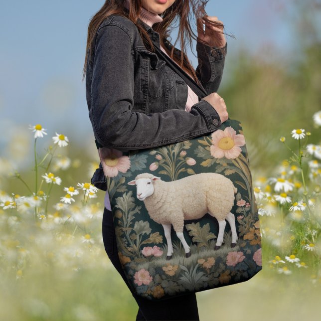 Bolsa Tote Elegante White Sheep William Morris Inspirado (Criador carregado)