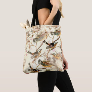 Bolsa Tote Elegantes aves botânicas vintage e bagagem silvest