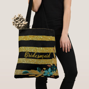 Bolsa Tote Elegantes Listras Douradas Florais para Damas de H
