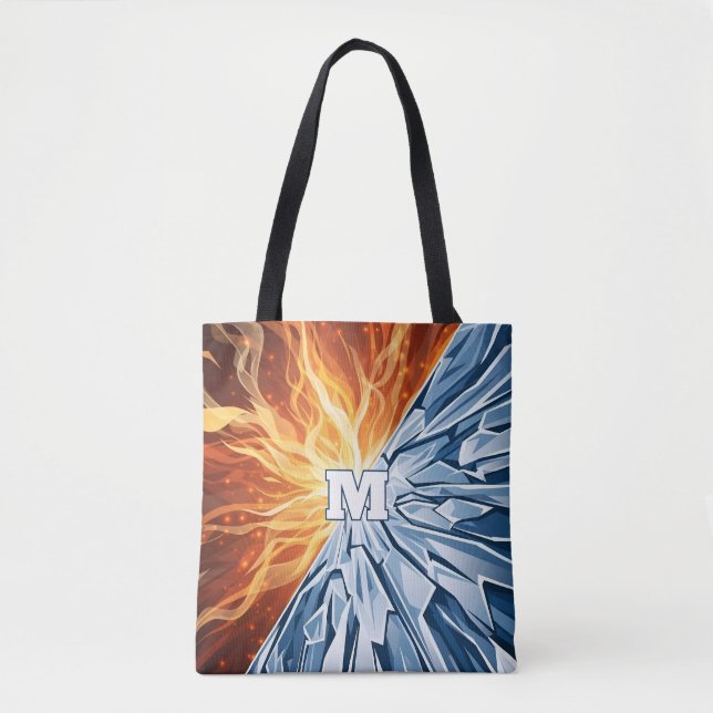 Bolsa Tote Elemental Dinâmico de Fogo e Gelo (Frente)