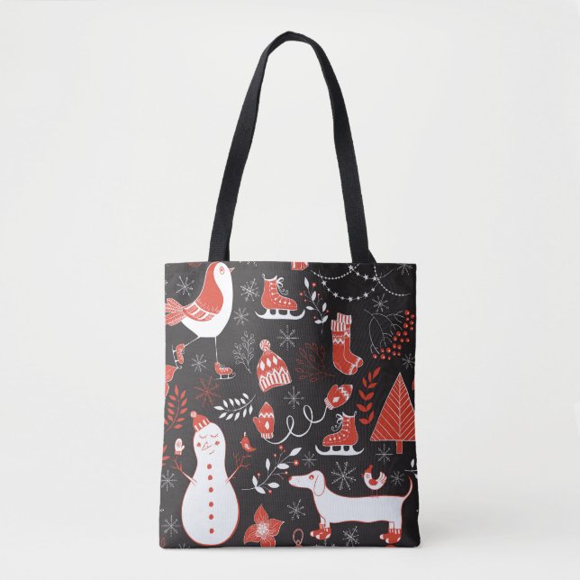 Bolsa Tote Elementos De Inverno: Bela Mão Desenhada. (Frente)