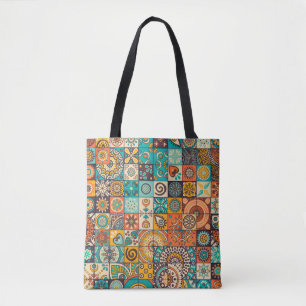 Bolsa Tote Elementos Decorativos: Padrão Vintage Desenhado à